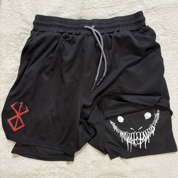Berserk Mens Lined Gym Shorts Size XXL Anime Graphic Print Running Gym Athletic - Picture 1 of 7